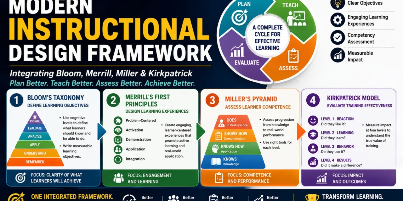 Modern Instructional Design Framework – Integrating Bloom, Merrill, Miller & Kirkpatrick